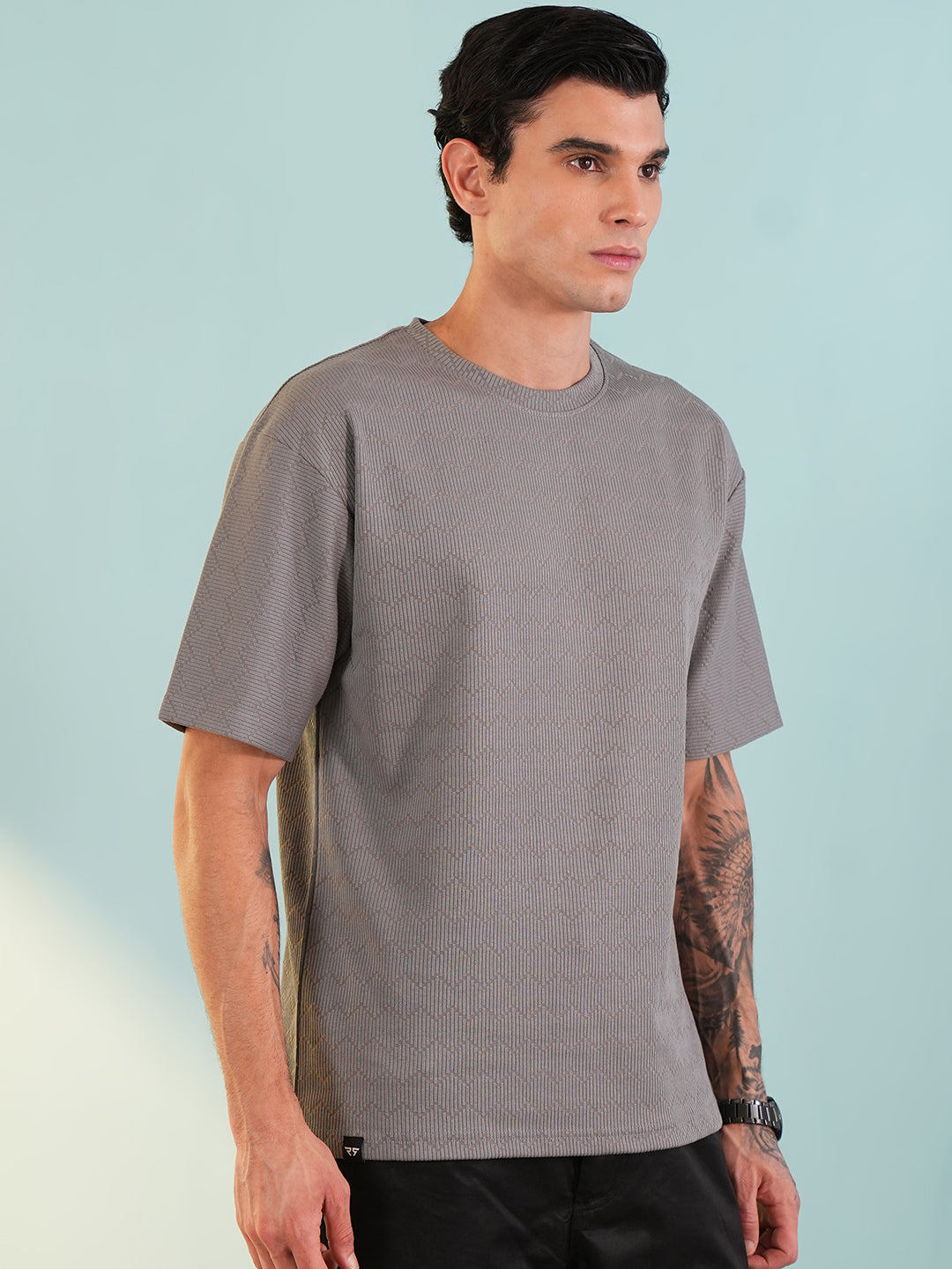 Men Oversized Printed Round Neck Drop Shoulder T-shirt Grey - Reprise