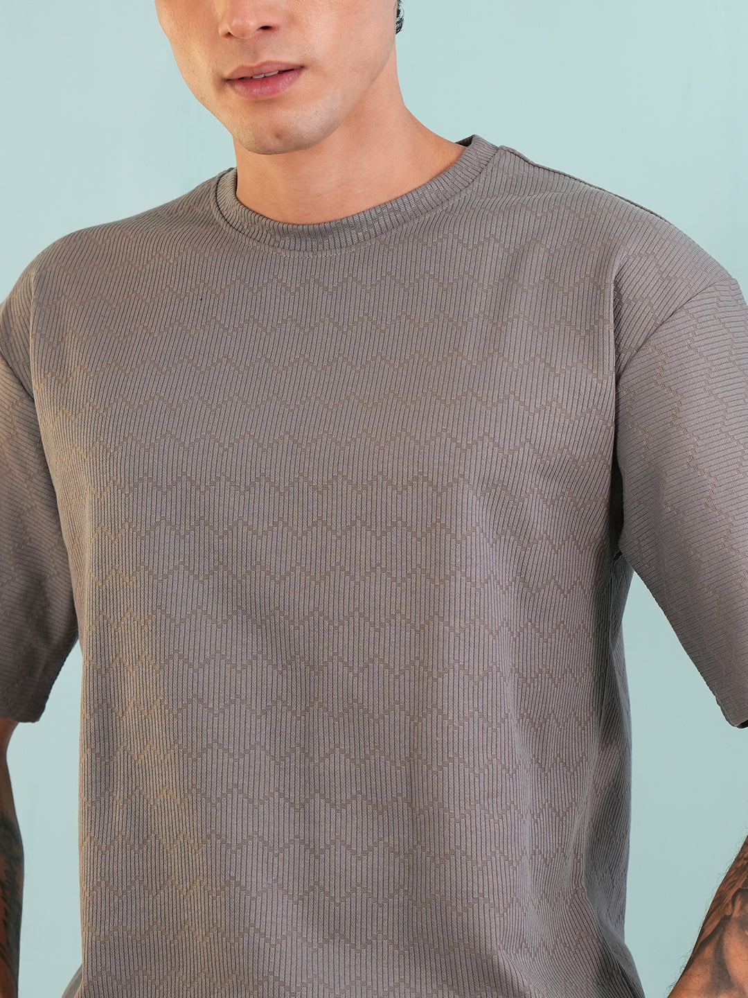 Men Oversized Printed Round Neck Drop Shoulder T-shirt Grey - Reprise