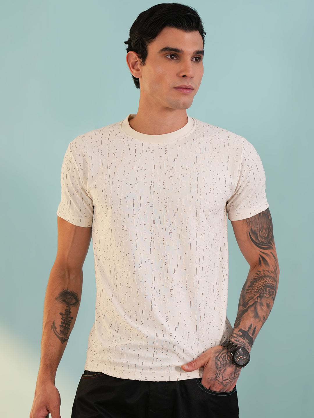 Men Printed Round Neck T-shirt White - Reprise