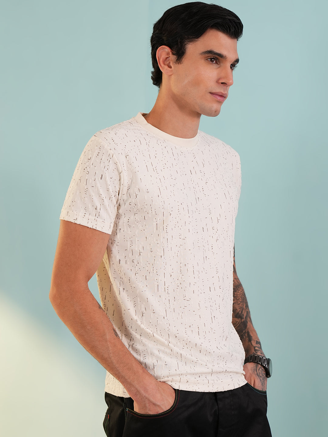 Men Printed Round Neck T-shirt White - Reprise
