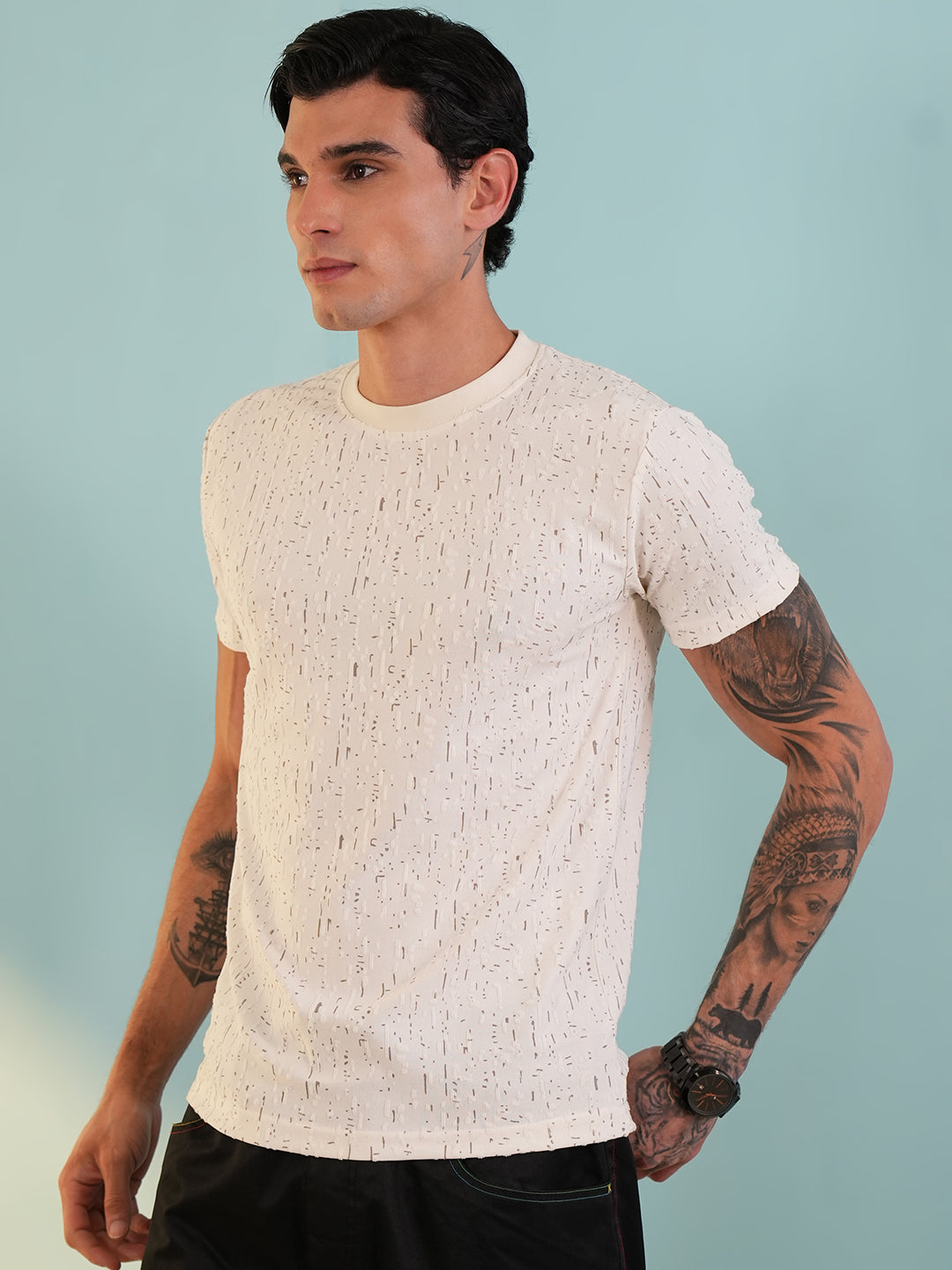 Men Printed Round Neck T-shirt White - Reprise