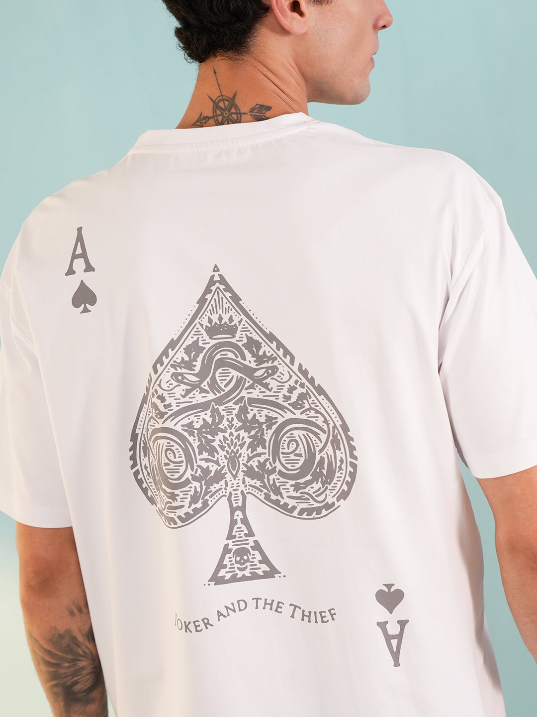 Men Oversized Printed Round Neck Drop Shoulder T-shirt White - Reprise