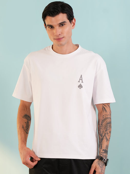 Men Oversized Printed Round Neck Drop Shoulder T-shirt White - Reprise