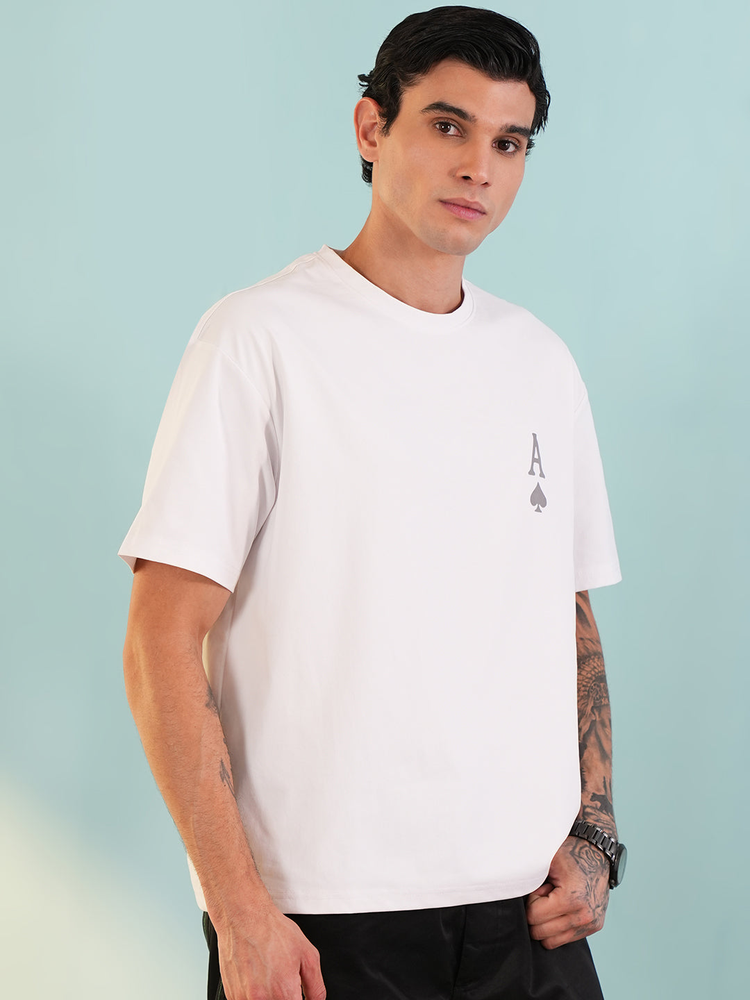 Men Oversized Printed Round Neck Drop Shoulder T-shirt White - Reprise