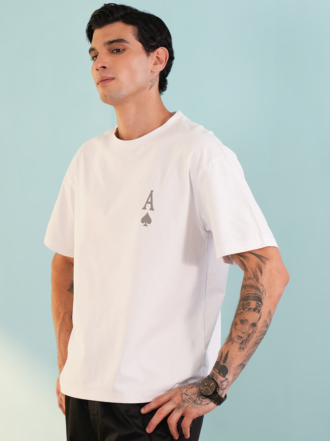 Men Oversized Printed Round Neck Drop Shoulder T-shirt White - Reprise