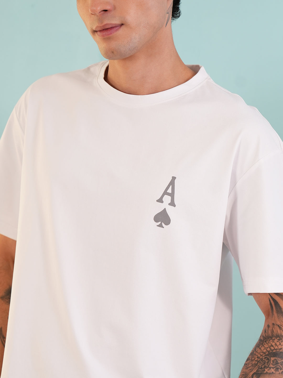 Men Oversized Printed Round Neck Drop Shoulder T-shirt White - Reprise