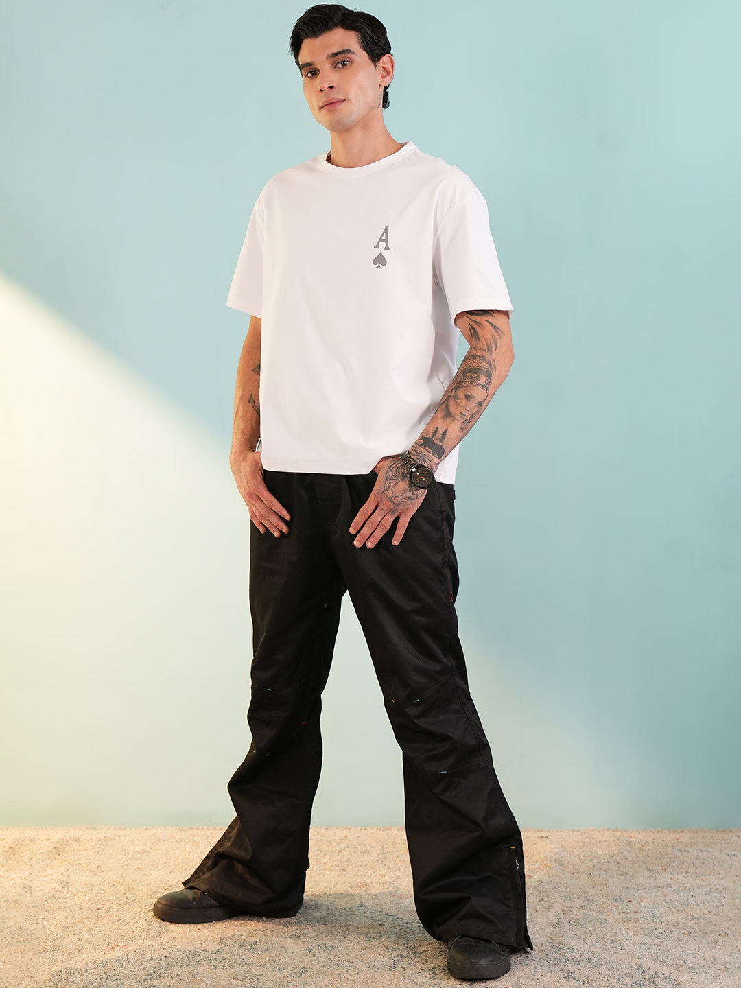 Men Oversized Printed Round Neck Drop Shoulder T-shirt White - Reprise