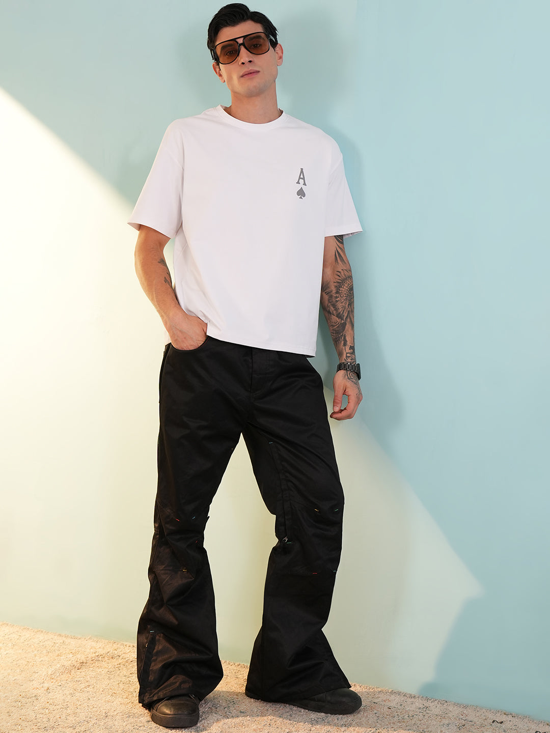 Men Oversized Printed Round Neck Drop Shoulder T-shirt White - Reprise