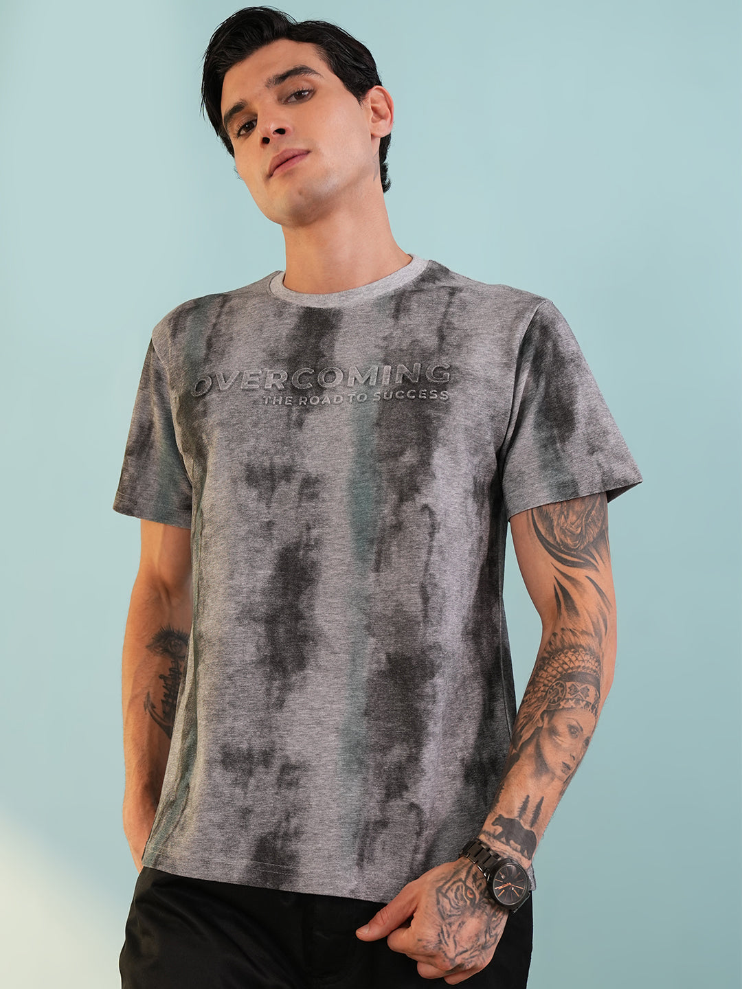 Men Printed Round Neck T-shirt Grey - Reprise