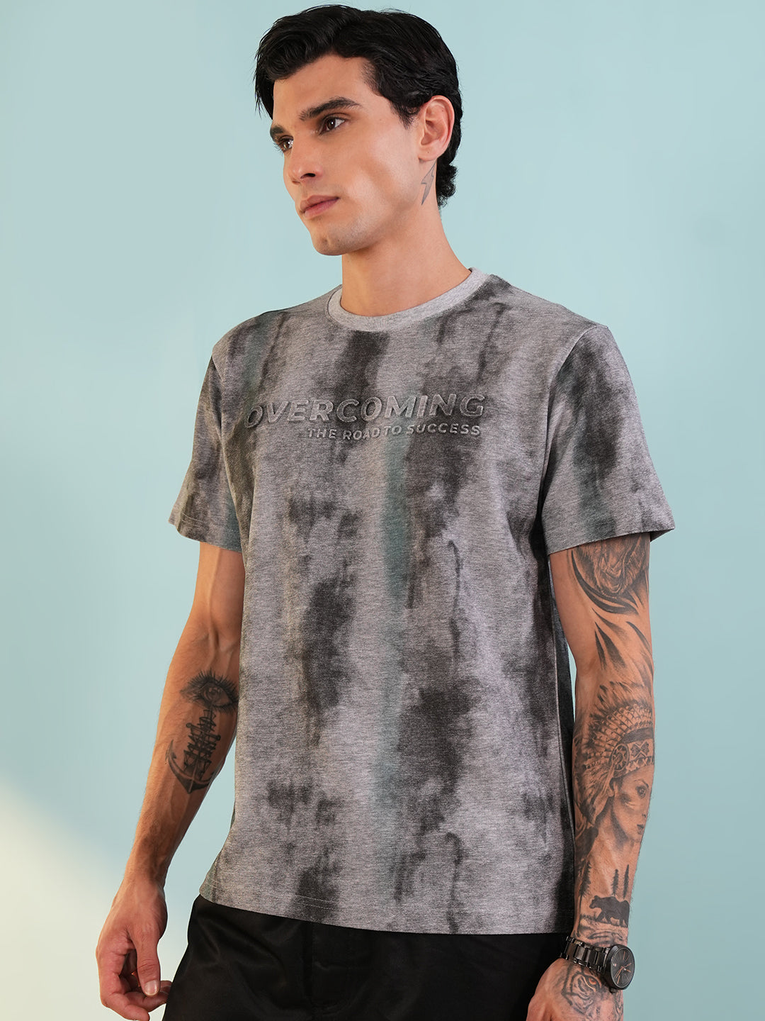 Men Printed Round Neck T-shirt Grey - Reprise