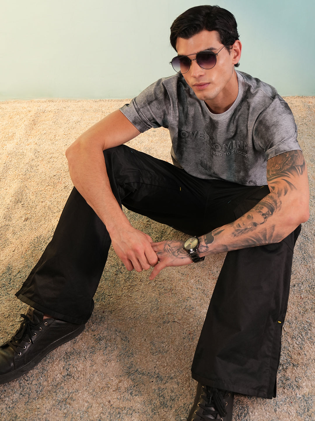 Men Printed Round Neck T-shirt Grey - Reprise
