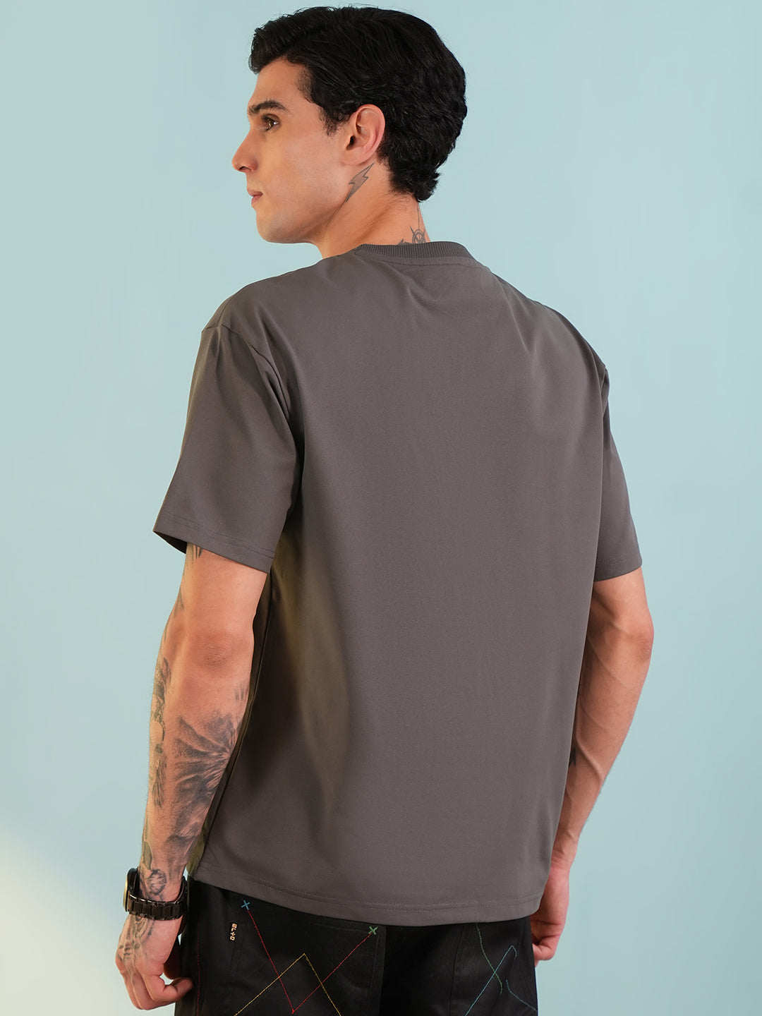 Men Oversized Printed Round Neck Drop Shoulder T-shirt Grey - Reprise