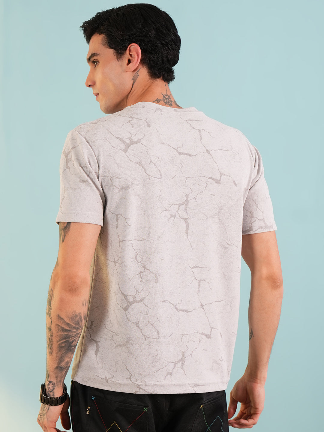 Men Printed Round Neck T-shirt Grey - Reprise