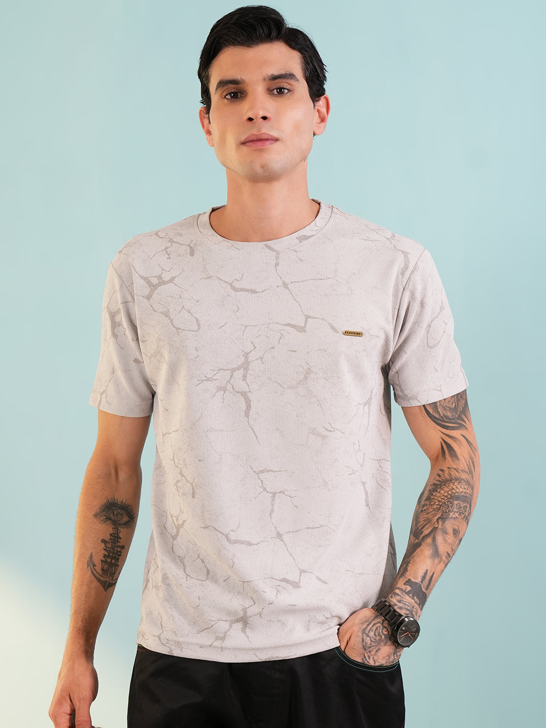 Men Printed Round Neck T-shirt Grey - Reprise