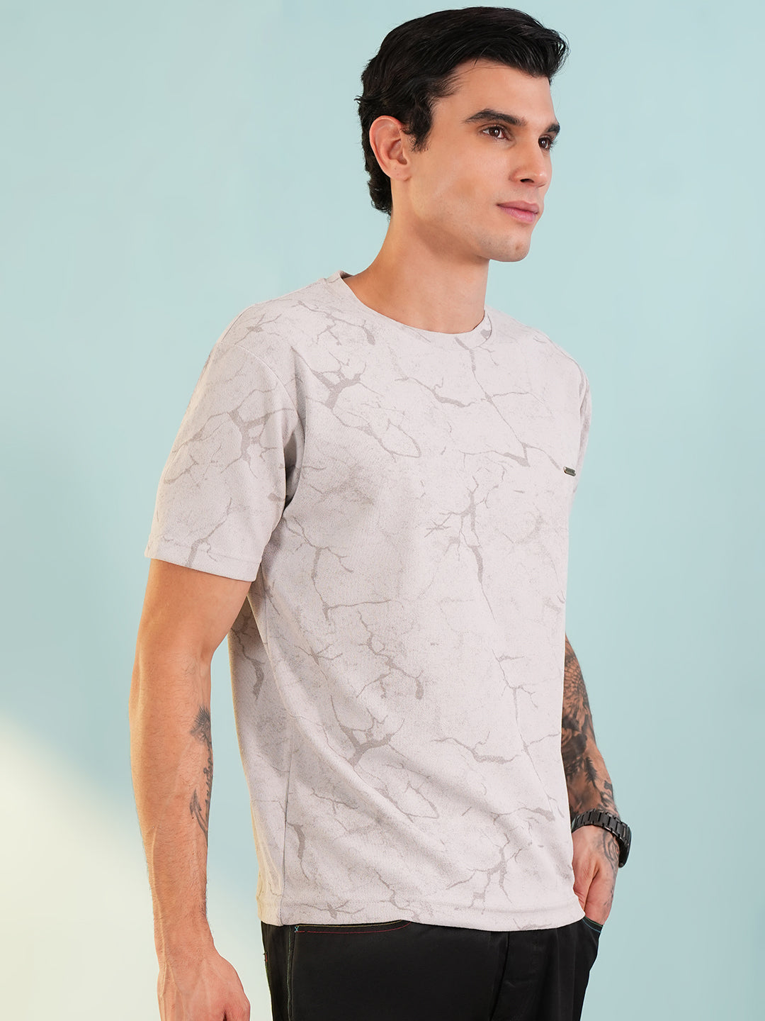 Men Printed Round Neck T-shirt Grey - Reprise