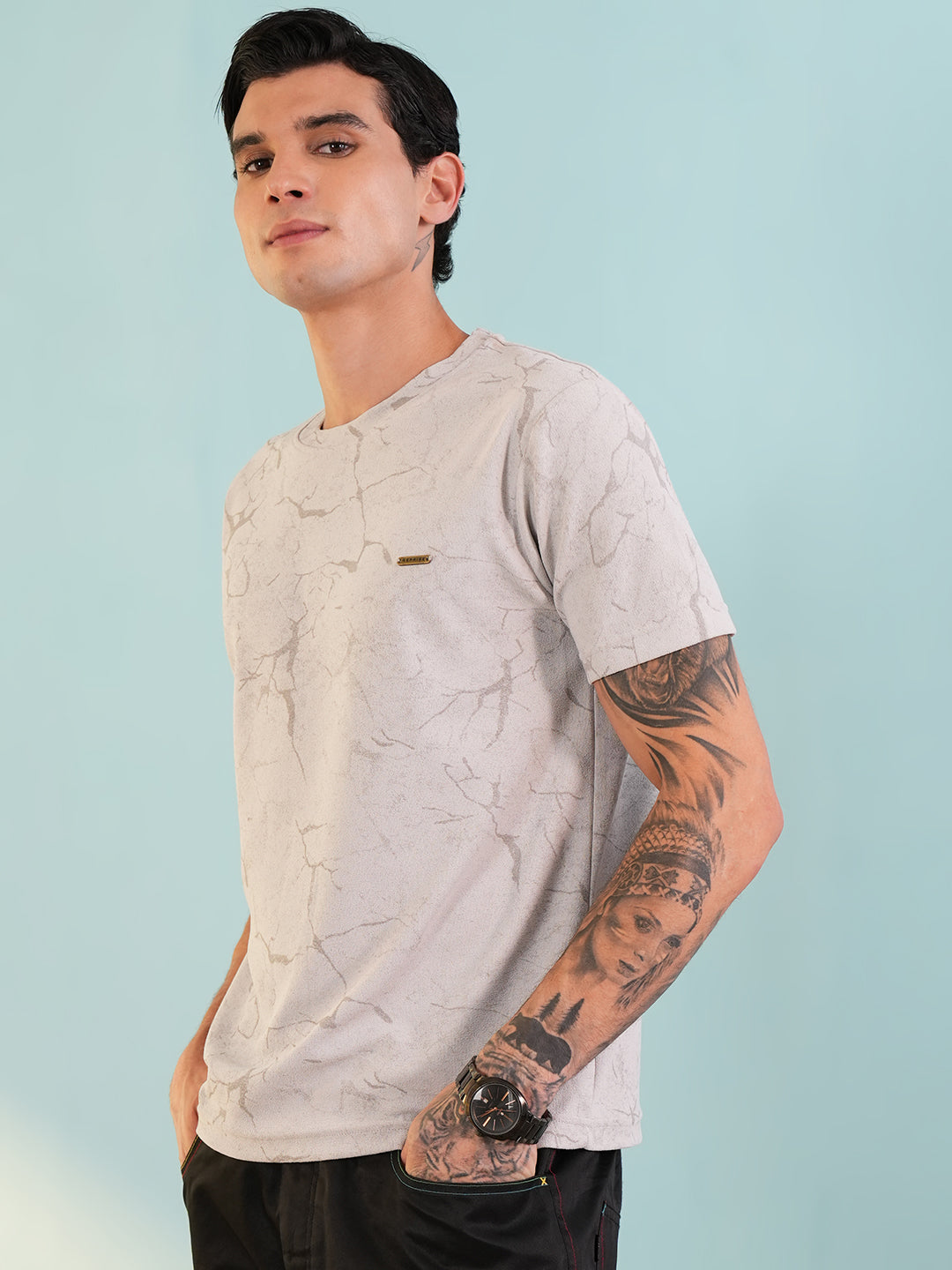 Men Printed Round Neck T-shirt Grey - Reprise