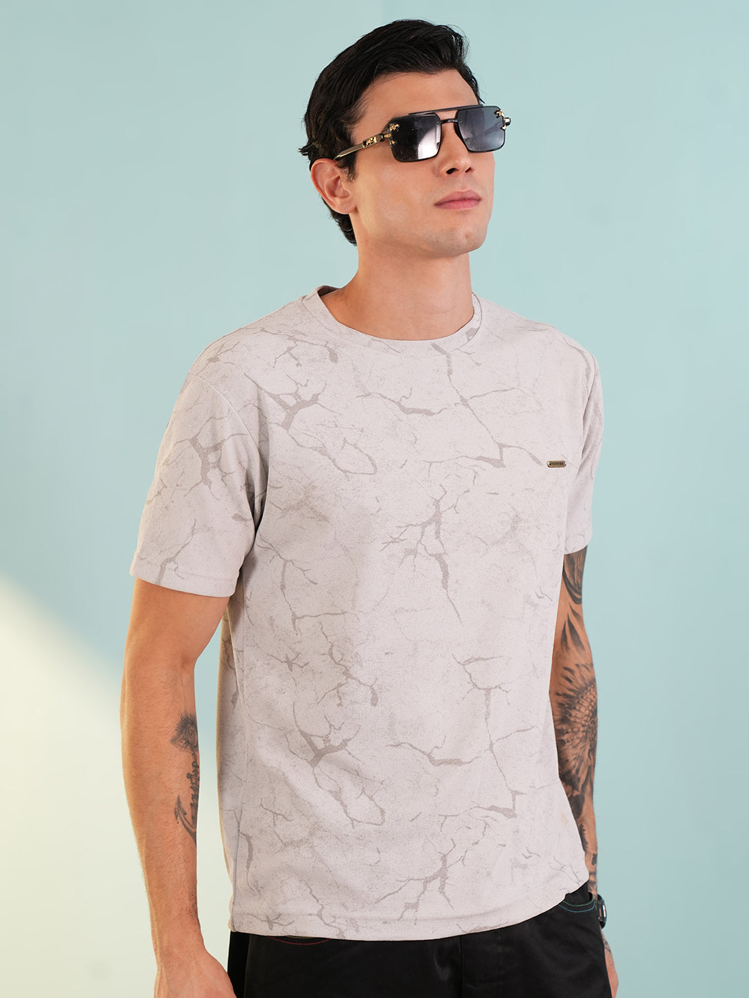 Men Printed Round Neck T-shirt Grey - Reprise