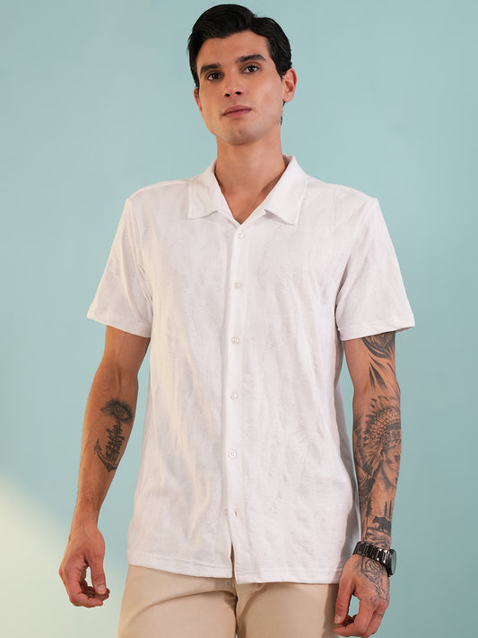 Men Regular Fit Spread Collar Shirt White - Reprise