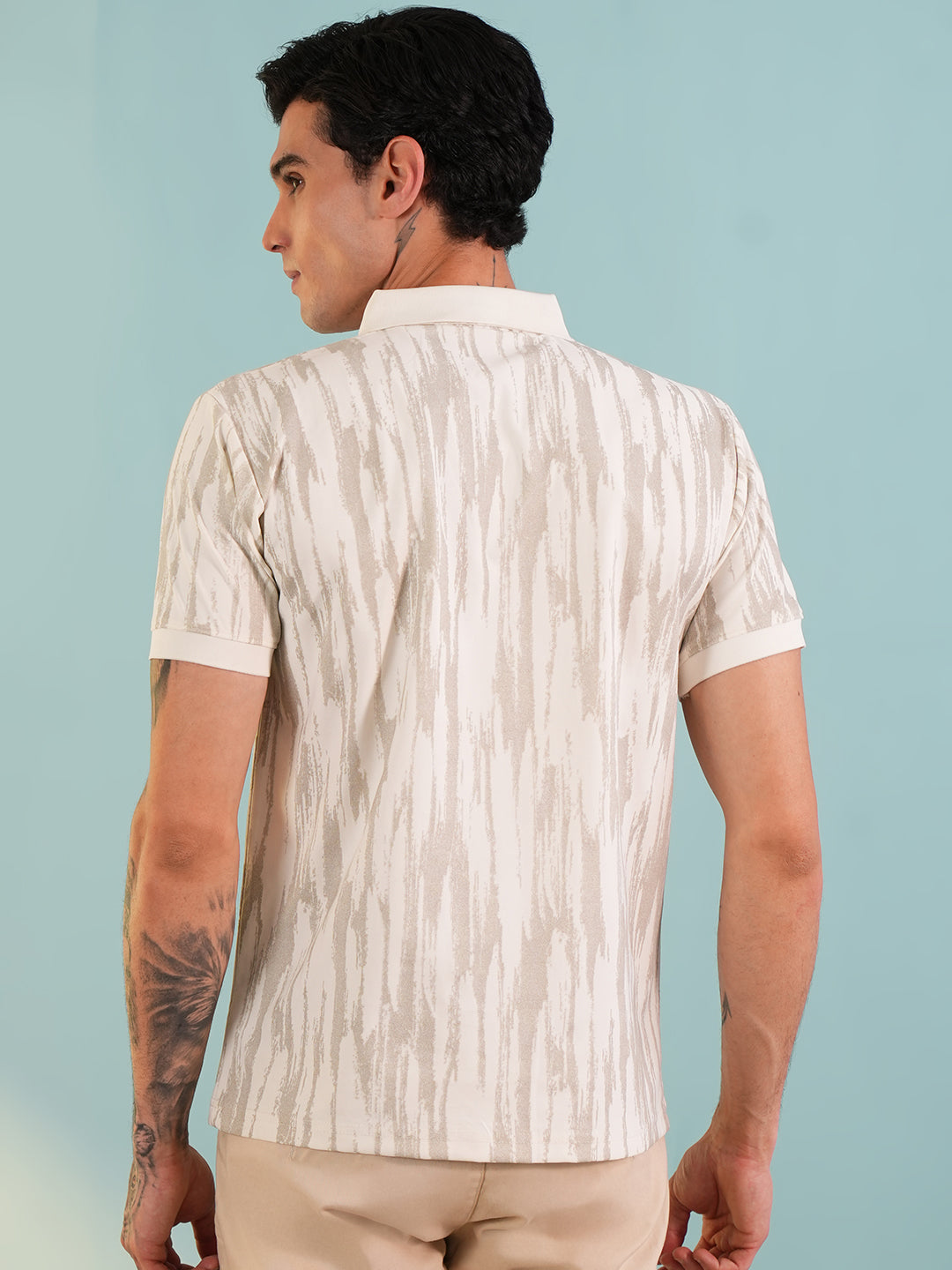 Men Textured Beige Polo T-Shirt - Reprise
