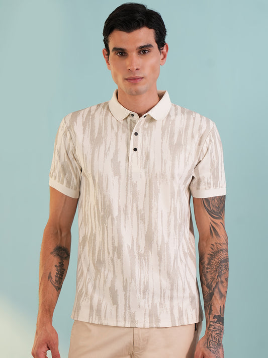 Men Textured Beige Polo T-Shirt - Reprise