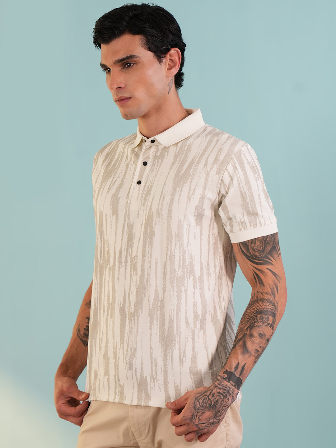 Men Textured Beige Polo T-Shirt - Reprise