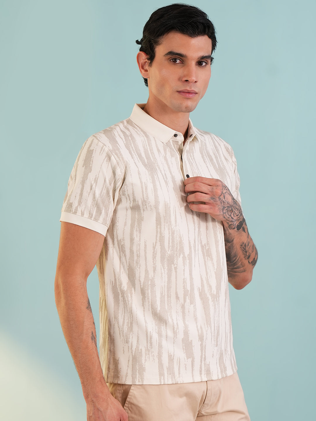 Men Textured Beige Polo T-Shirt - Reprise