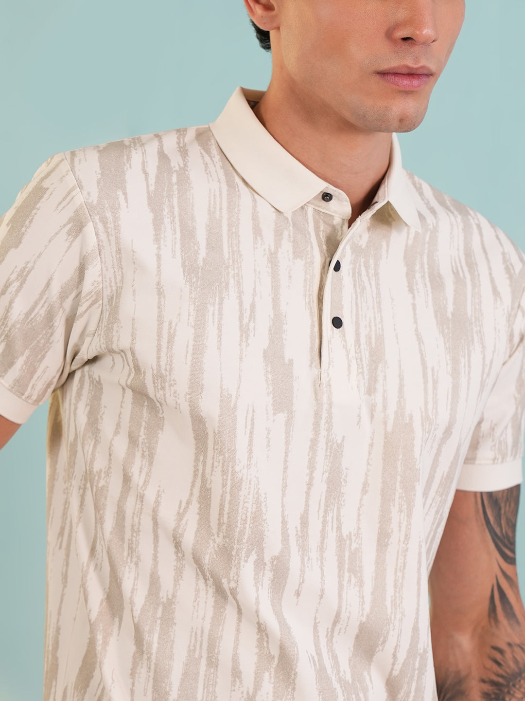 Men Textured Beige Polo T-Shirt - Reprise