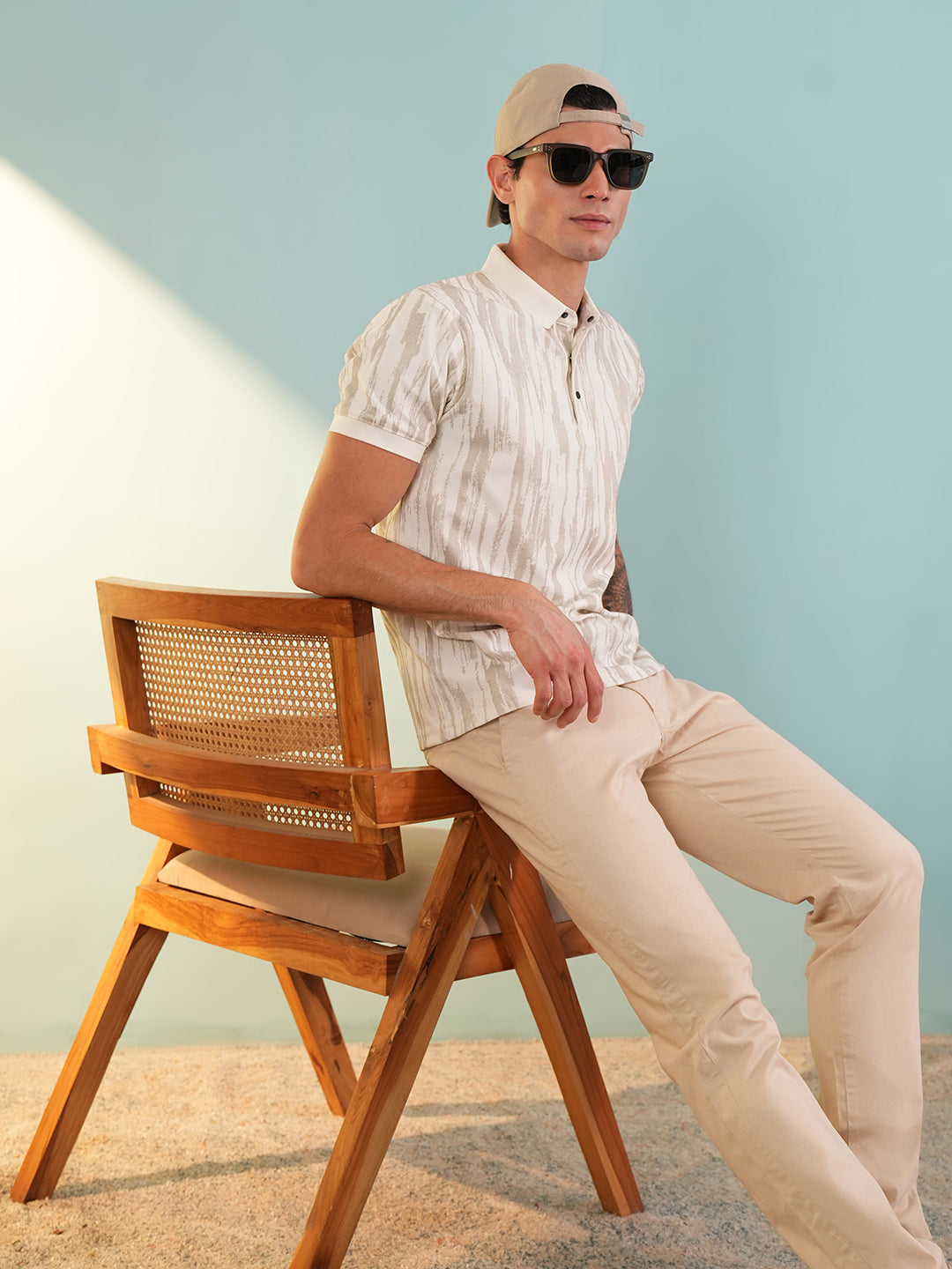 Men Textured Beige Polo T-Shirt - Reprise
