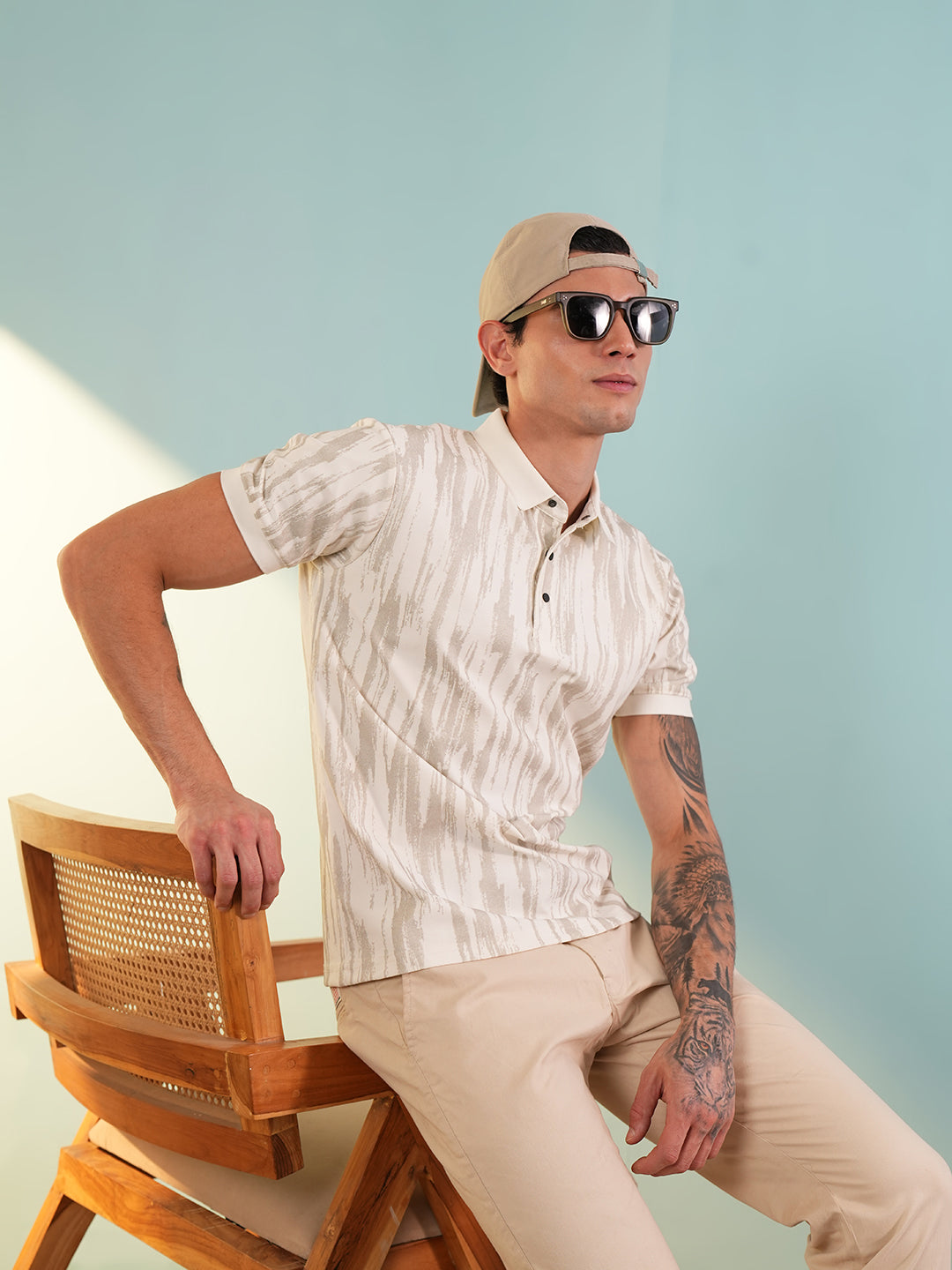 Men Textured Beige Polo T-Shirt - Reprise