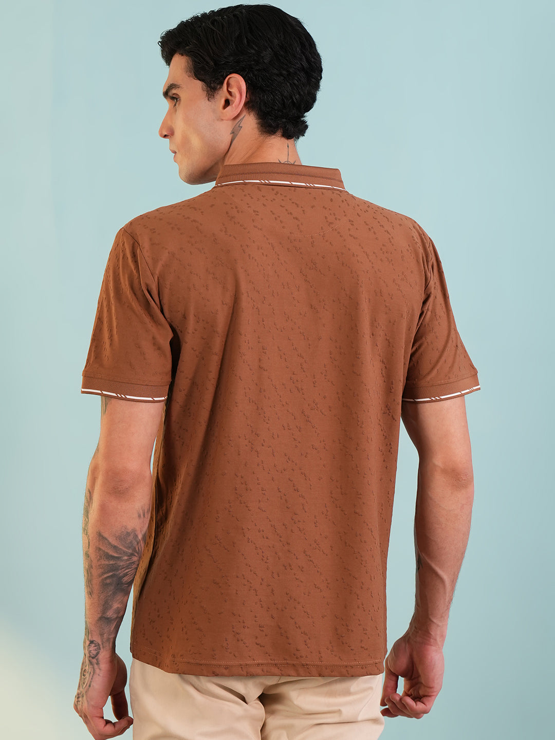 Men Textured Rust Zip Polo T-Shirt - Reprise