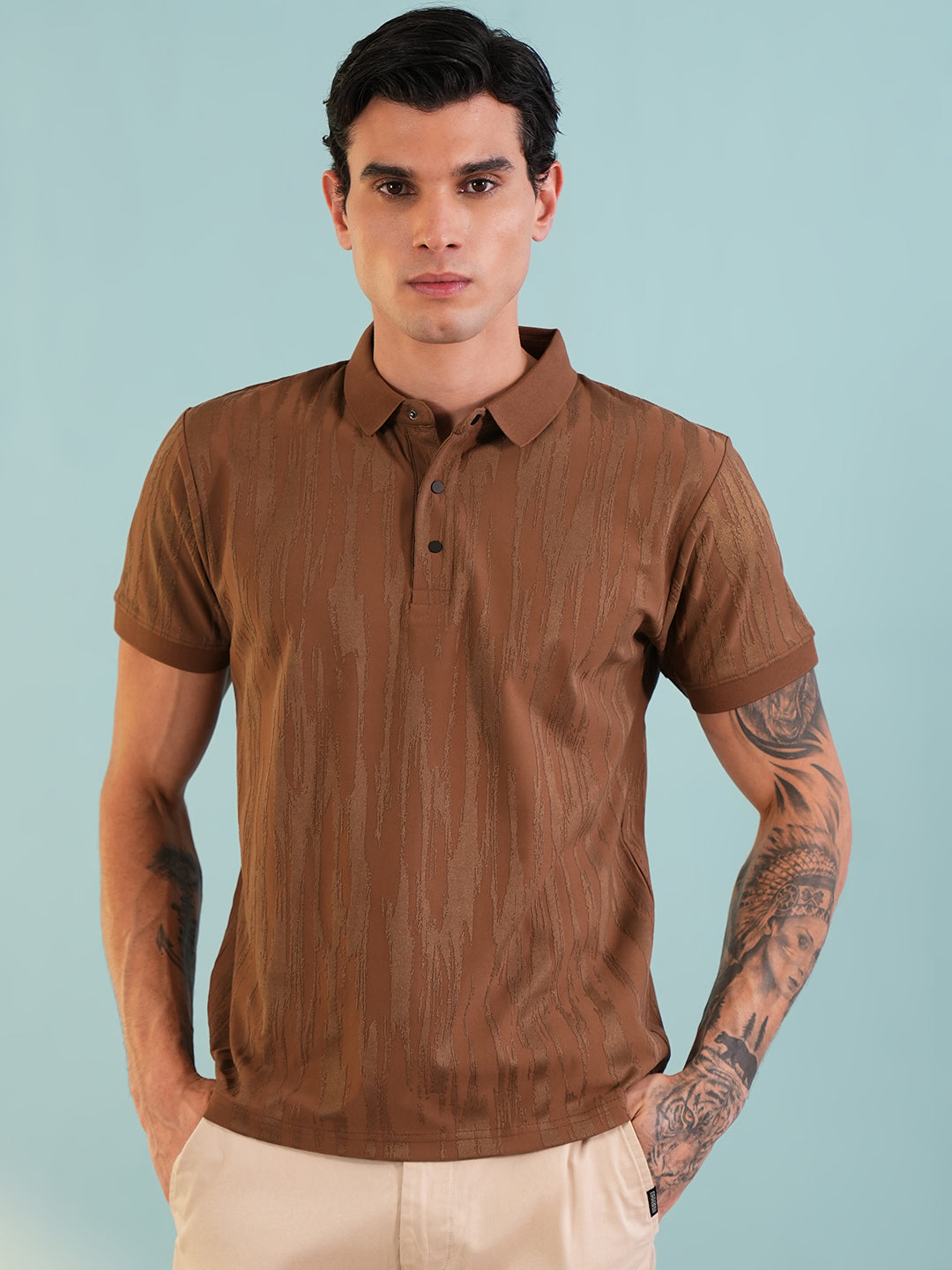 Men Textured Rust Polo T-Shirt - Reprise
