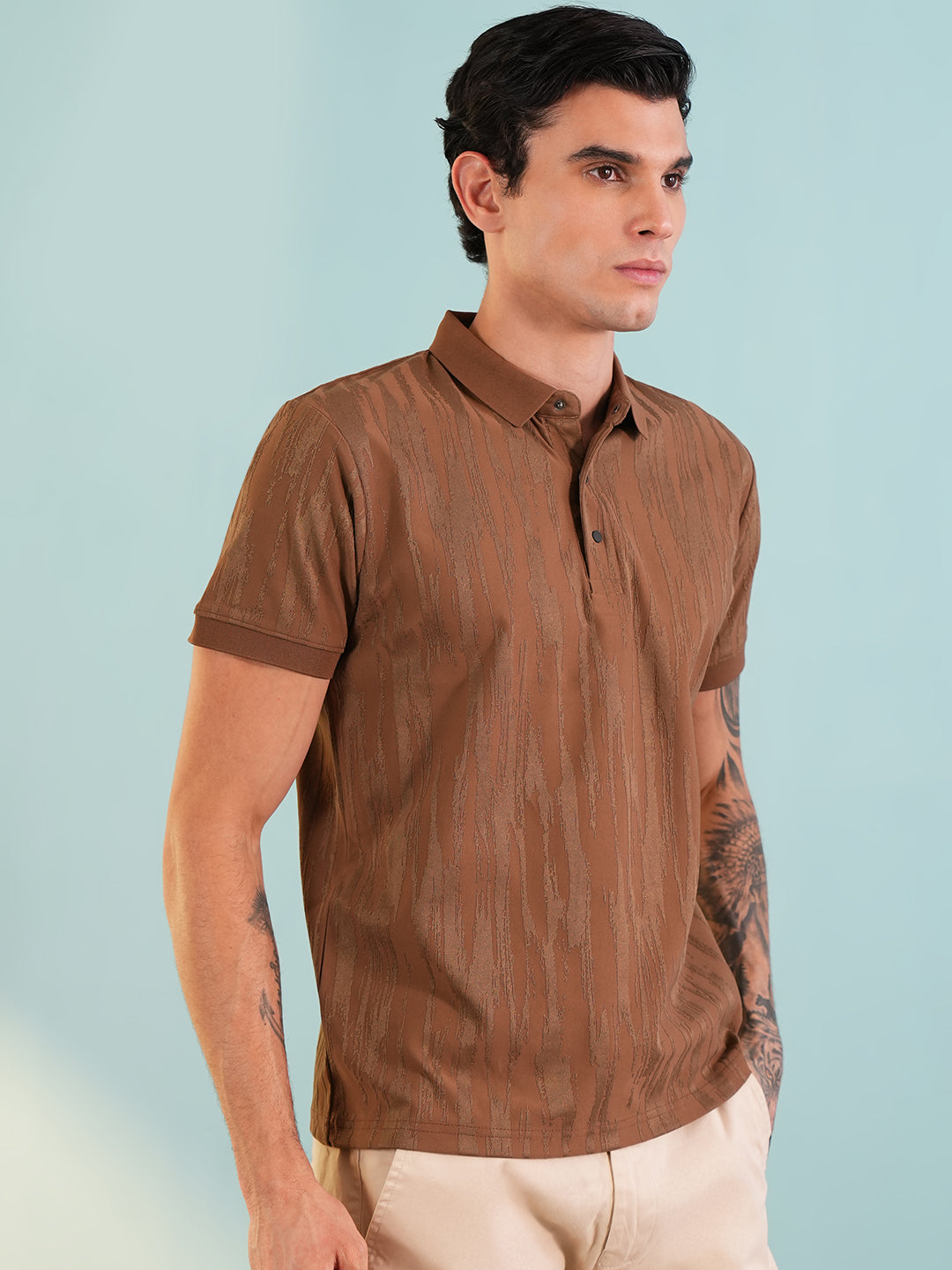 Men Textured Rust Polo T-Shirt - Reprise