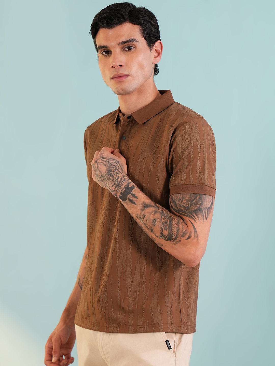 Men Textured Rust Polo T-Shirt - Reprise
