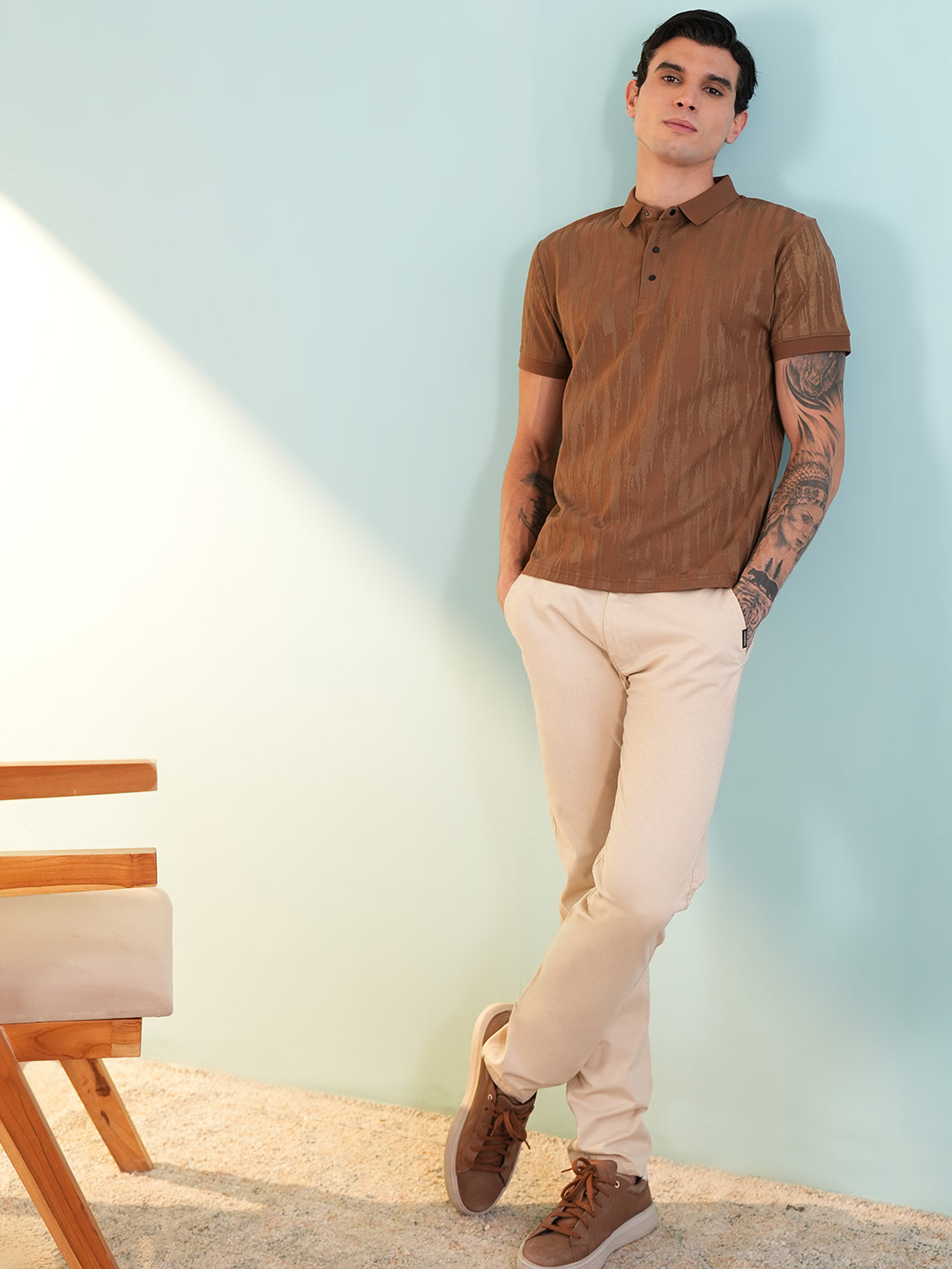 Men Textured Rust Polo T-Shirt - Reprise