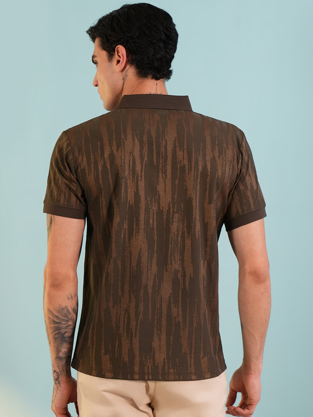 Men Textured Dark Brown Polo T-Shirt - Reprise