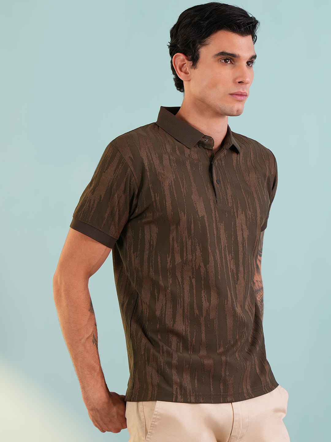 Men Textured Dark Brown Polo T-Shirt - Reprise
