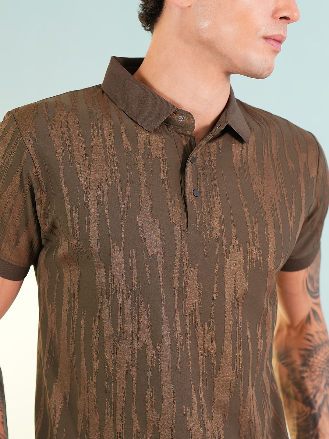 Men Textured Dark Brown Polo T-Shirt - Reprise