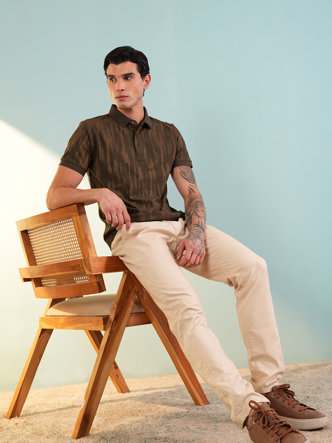 Men Textured Dark Brown Polo T-Shirt - Reprise
