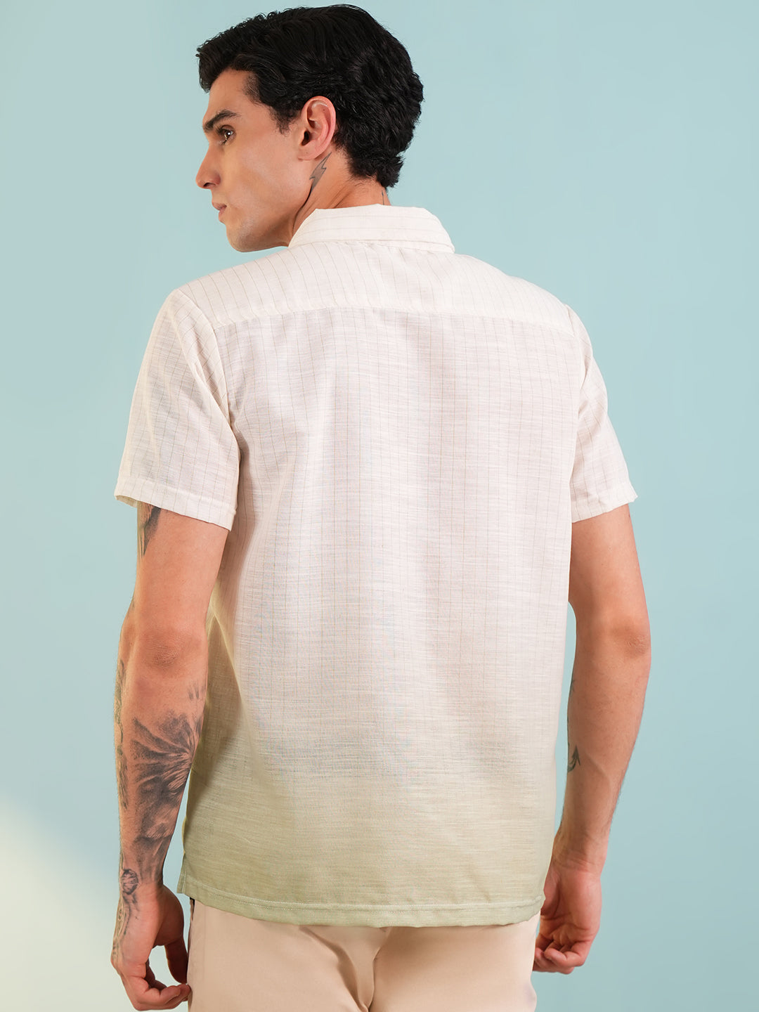 Men Regular Fit Spread Collar Shirt Green - Reprise