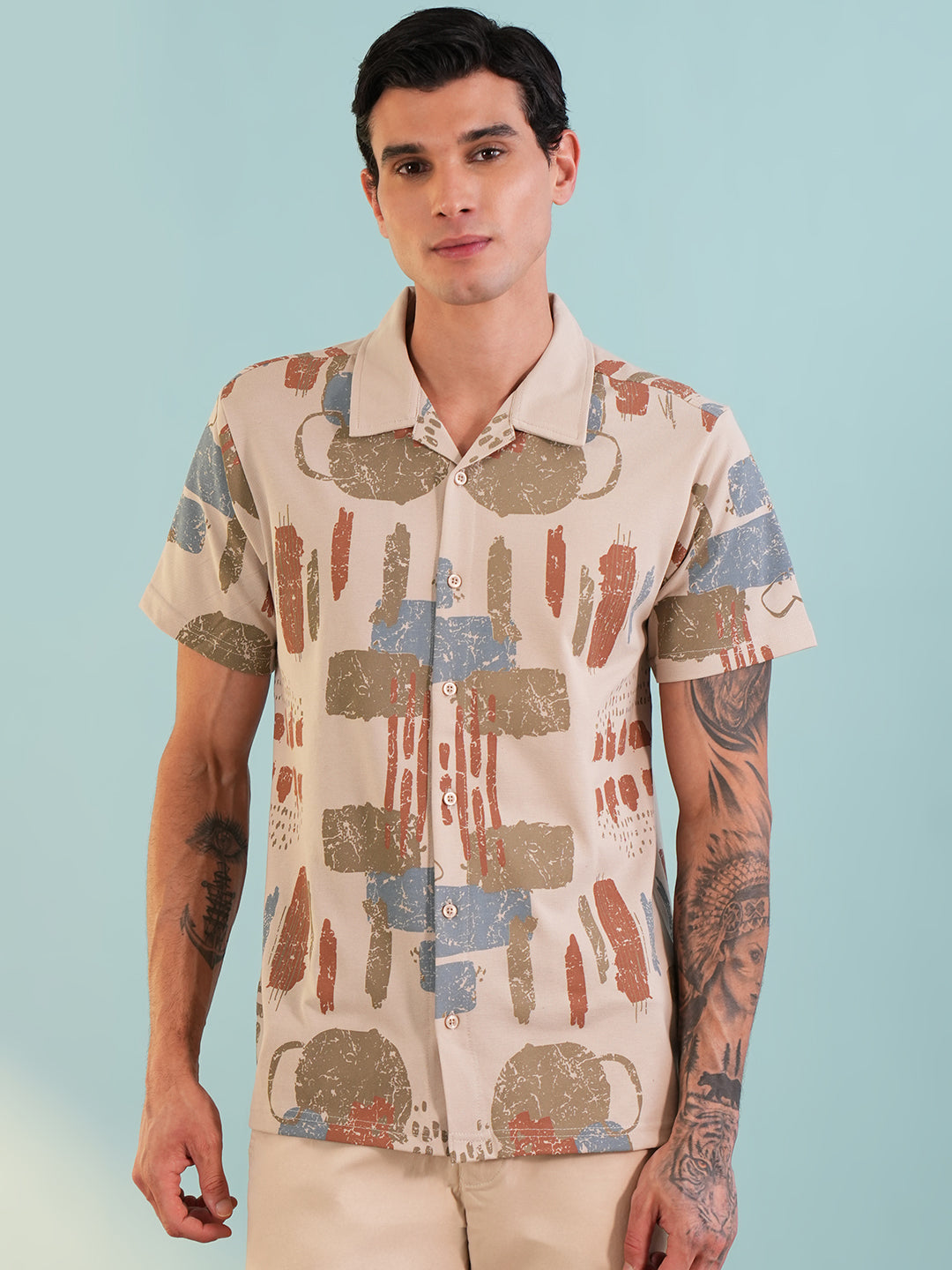 Men Self Design Printed Half Sleeve Shirt - Reprise