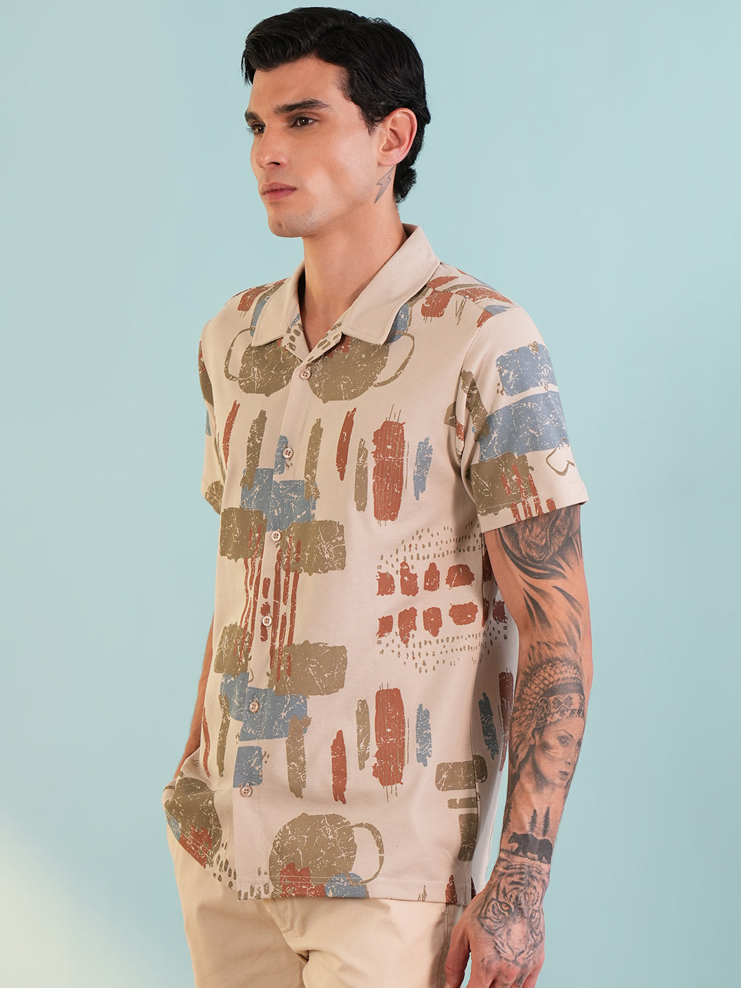 Men Self Design Printed Half Sleeve Shirt - Reprise
