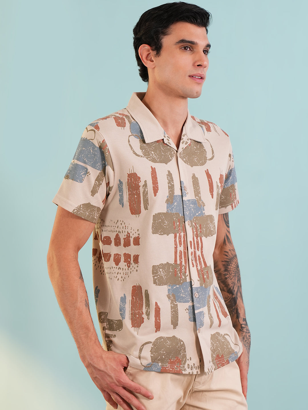 Men Self Design Printed Half Sleeve Shirt - Reprise