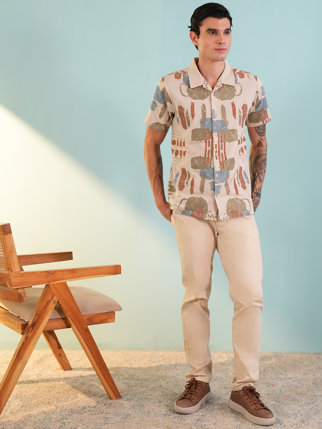 Men Self Design Printed Half Sleeve Shirt - Reprise