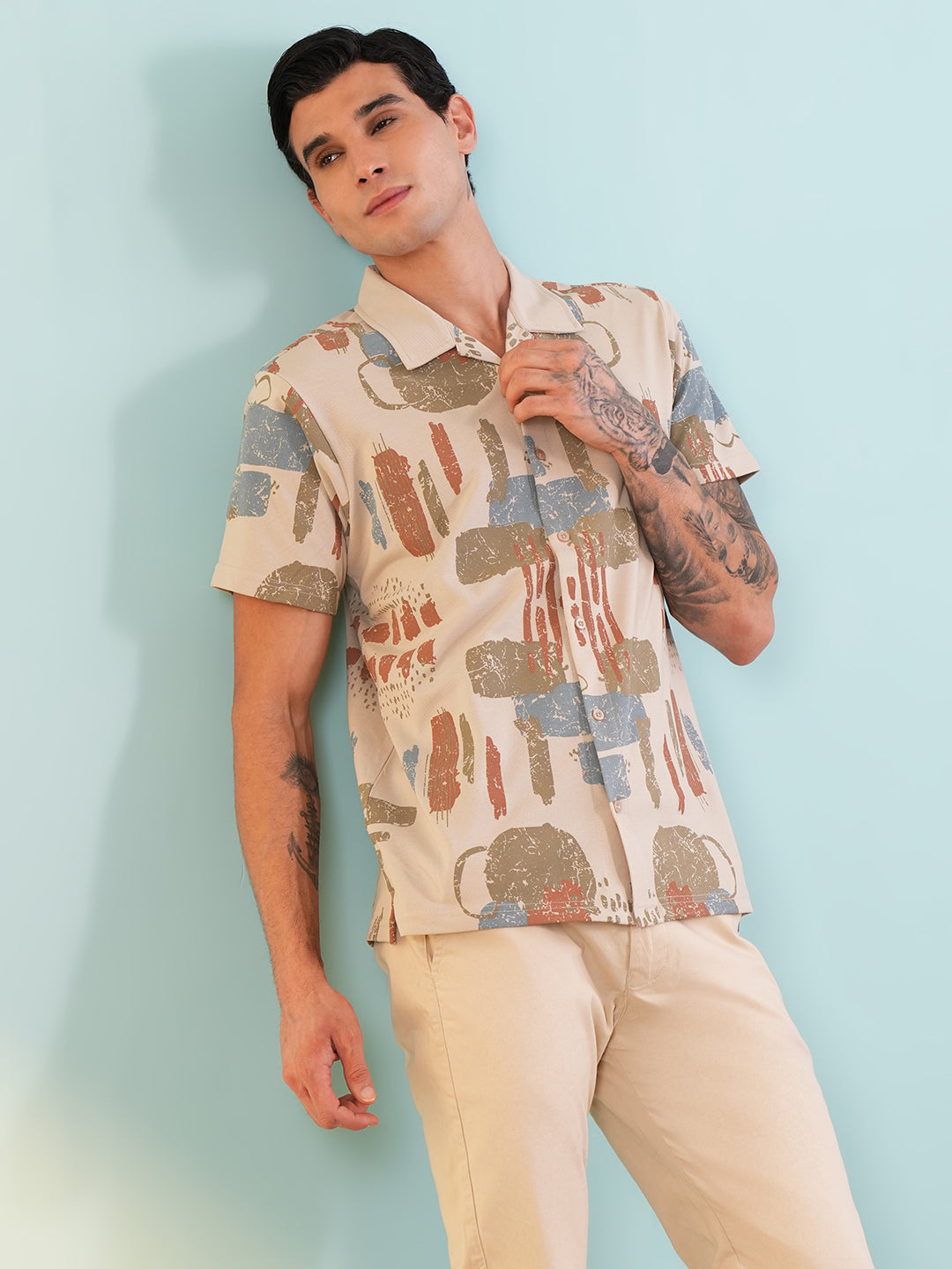 Men Self Design Printed Half Sleeve Shirt - Reprise