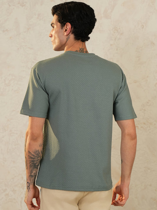 Men Oversized Printed Round Neck Drop Shoulder T-shirt Olive - Reprise