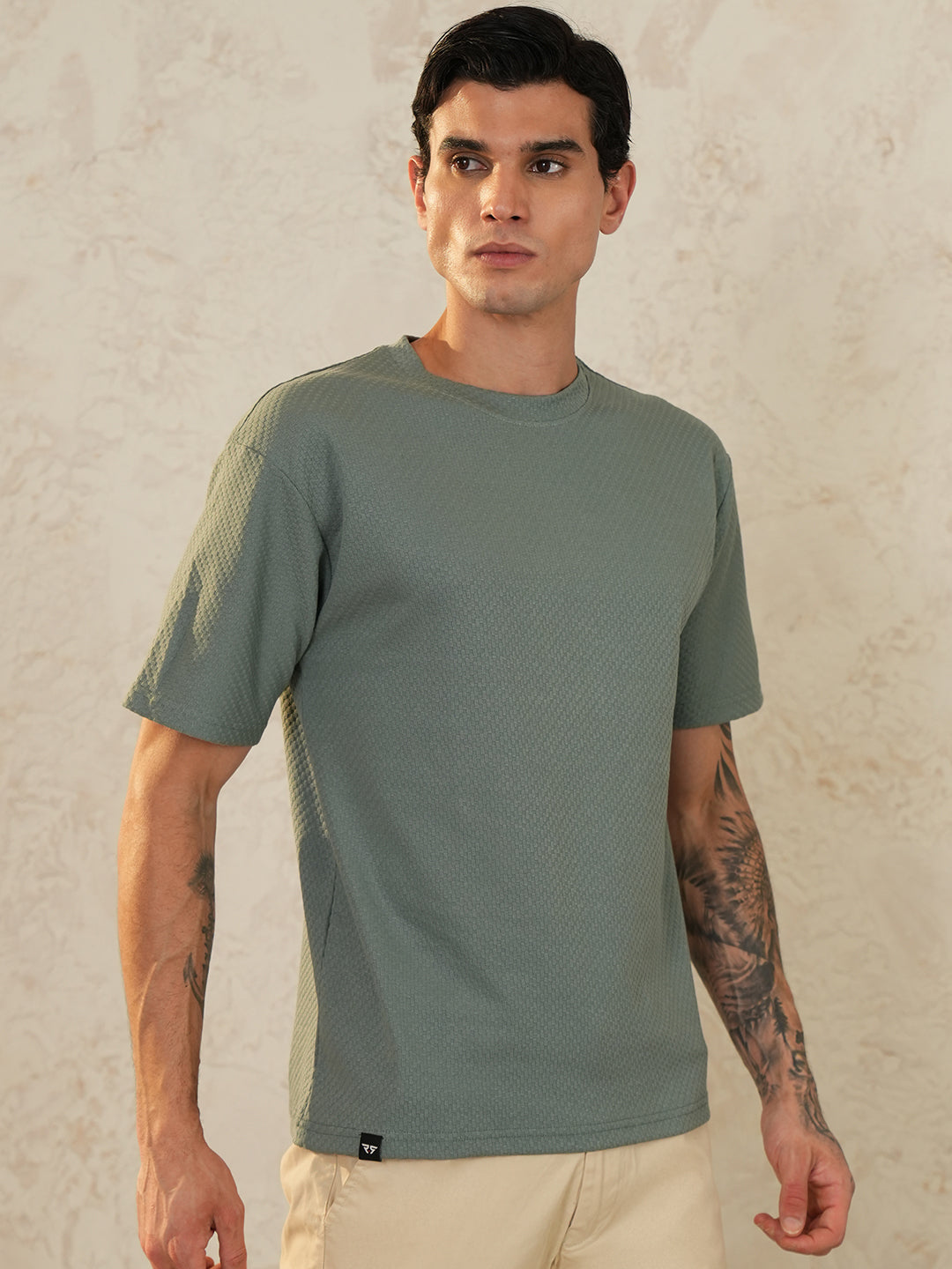 Men Oversized Printed Round Neck Drop Shoulder T-shirt Olive - Reprise
