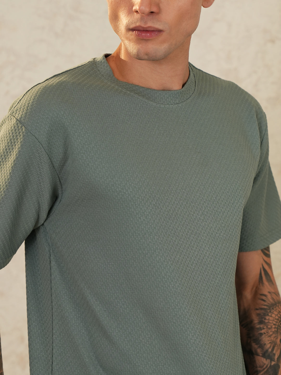 Men Oversized Printed Round Neck Drop Shoulder T-shirt Olive - Reprise
