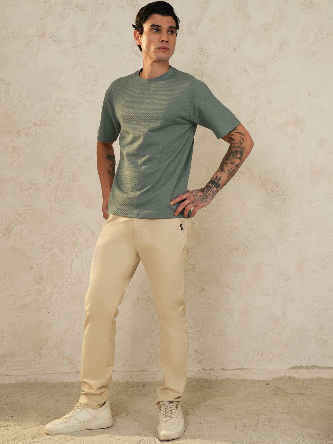 Men Oversized Printed Round Neck Drop Shoulder T-shirt Olive - Reprise