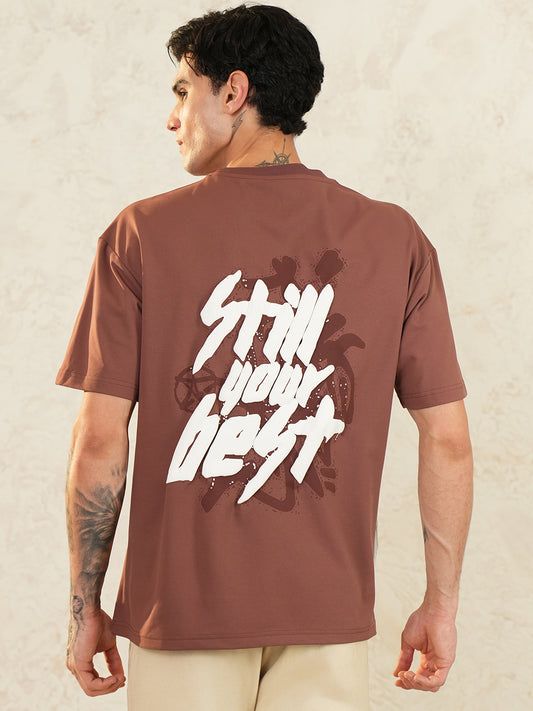Men Oversized Printed Round Neck Drop Shoulder T-shirt Rust - Reprise