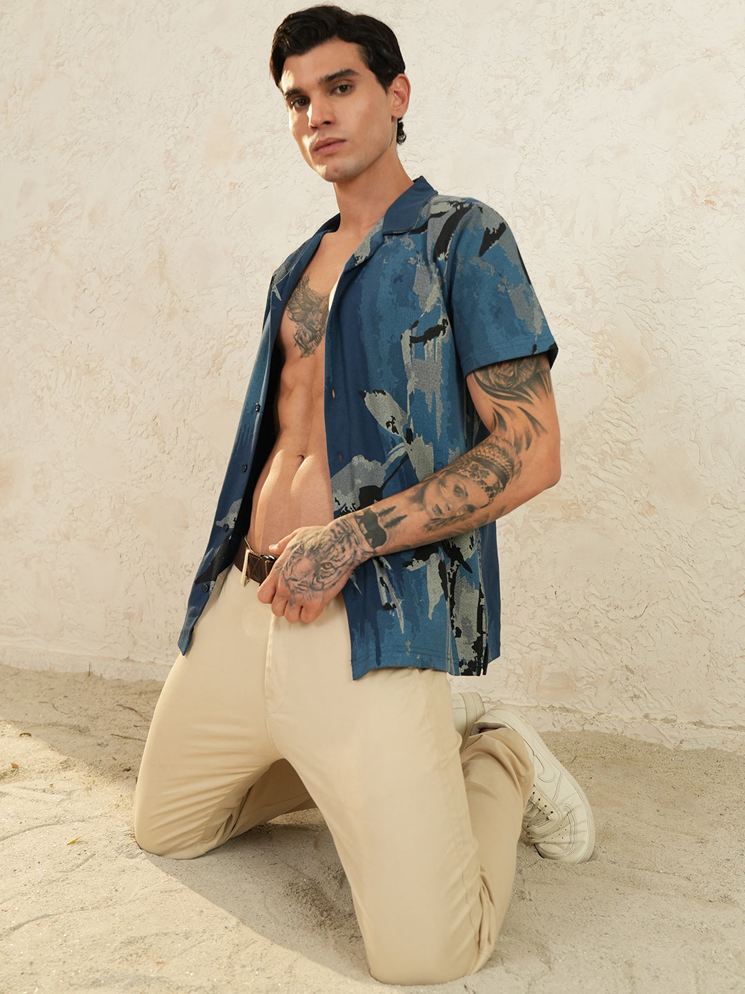 Men Self Design Printed Half Sleeve Shirt - Reprise